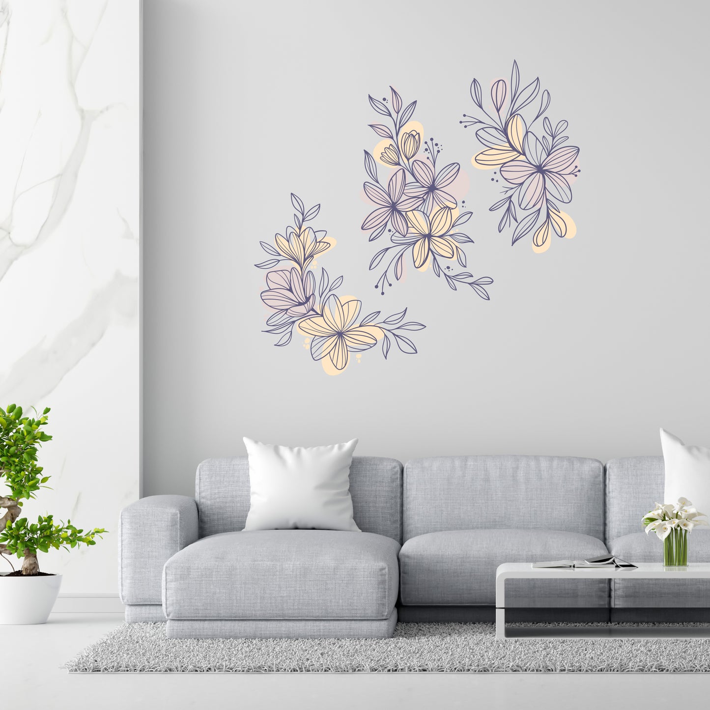 Custom Wall Decals - Blooming Symphony: Floral Harmony Wall Decal Ensemble