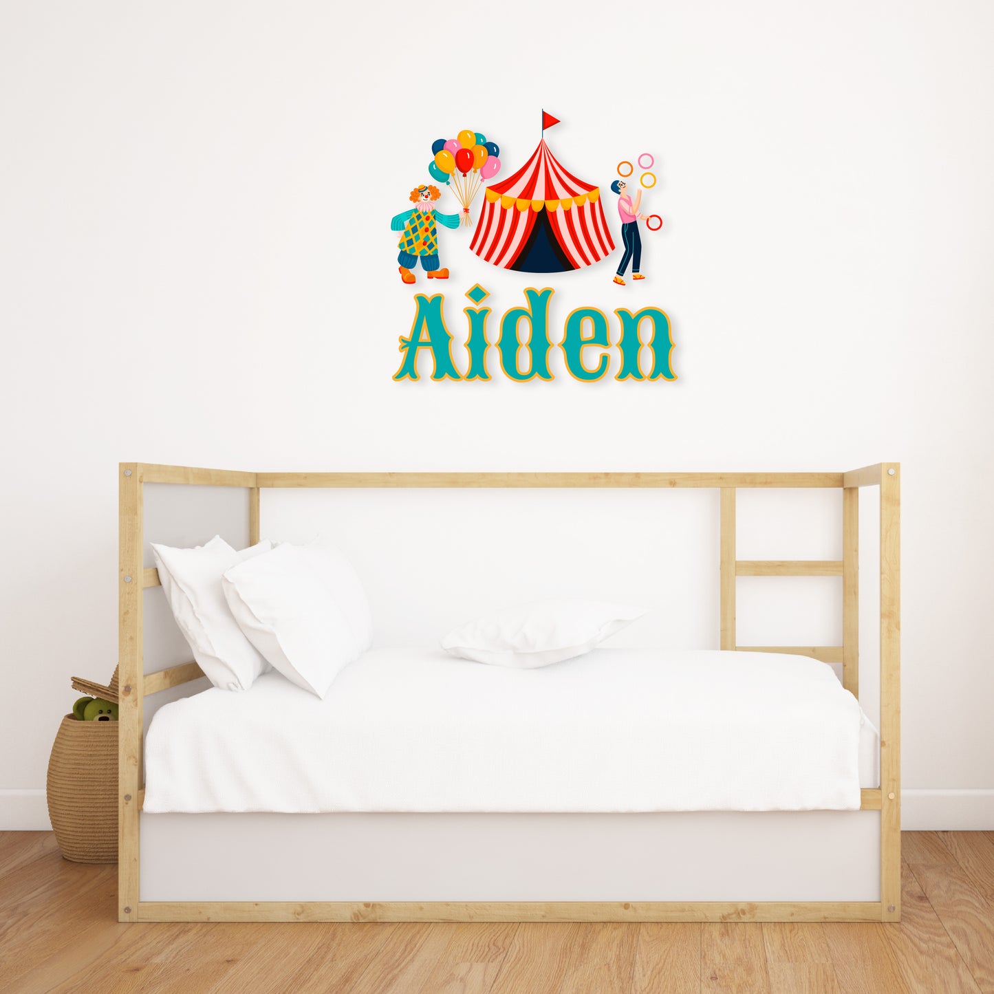 Custom Wall Decals - Custom Name Circus Extravaganza Wall Decal: Juggler, Clown with Balloons