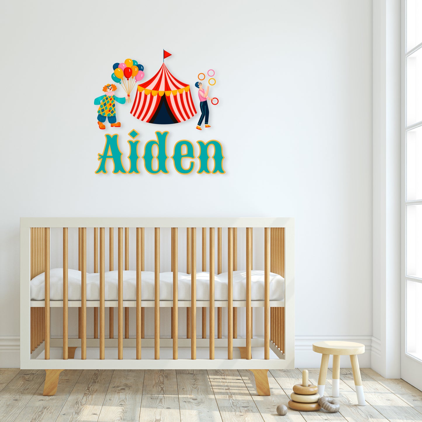 Custom Wall Decals - Custom Name Circus Extravaganza Wall Decal: Juggler, Clown with Balloons