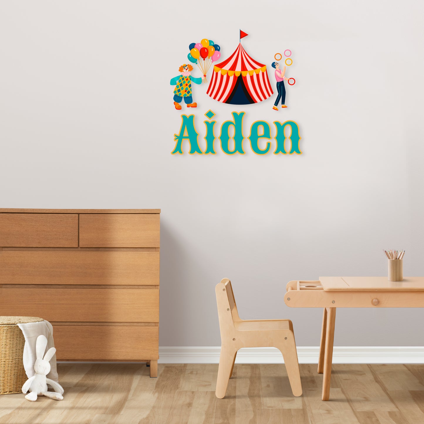 Custom Wall Decals - Custom Name Circus Extravaganza Wall Decal: Juggler, Clown with Balloons