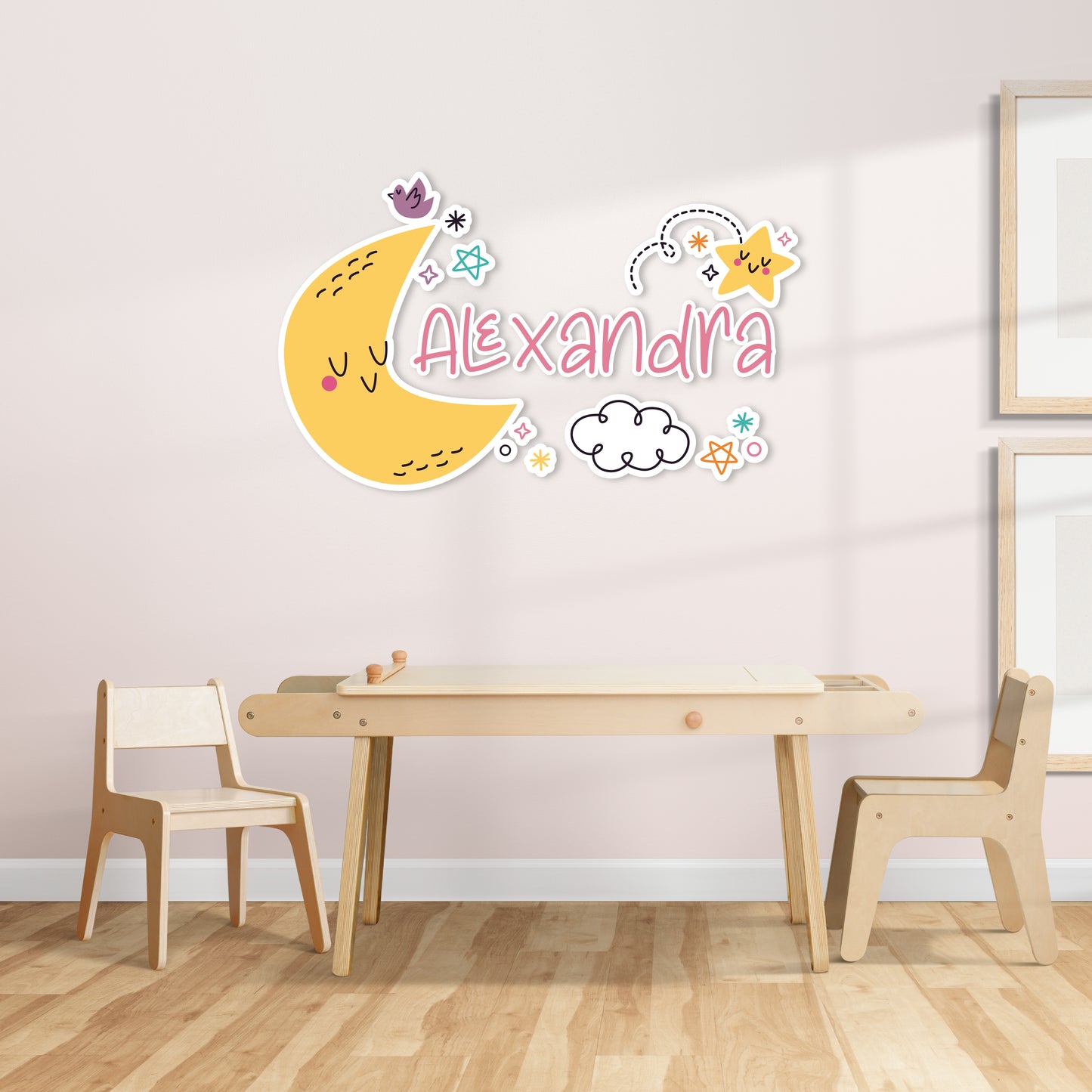 Custom Wall Decals - Custom Name Celestial Symphony Wall Decal: Luna, Clouds, Stars, and Birds