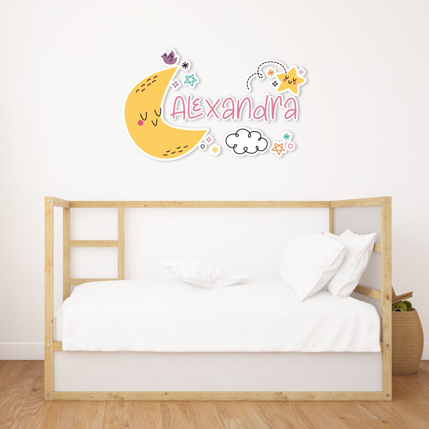 Custom Wall Decals - Custom Name Celestial Symphony Wall Decal: Luna, Clouds, Stars, and Birds