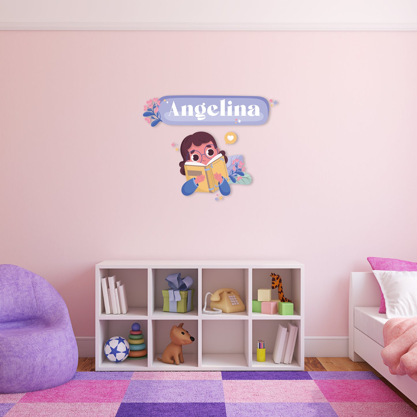 Custom Wall Decals - Custom Name Bookworm Bliss Wall Decal: Girl Reading with Plant Backdrop