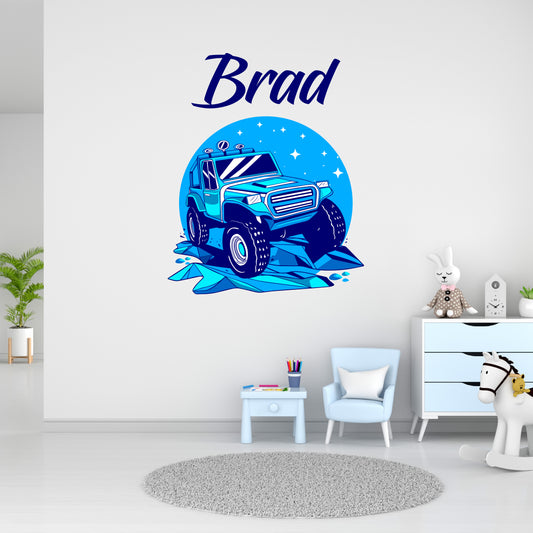 Custom Wall Decals - Custom Name Blue Off-Road Adventure Wall Decal: All-Terrain Excitement