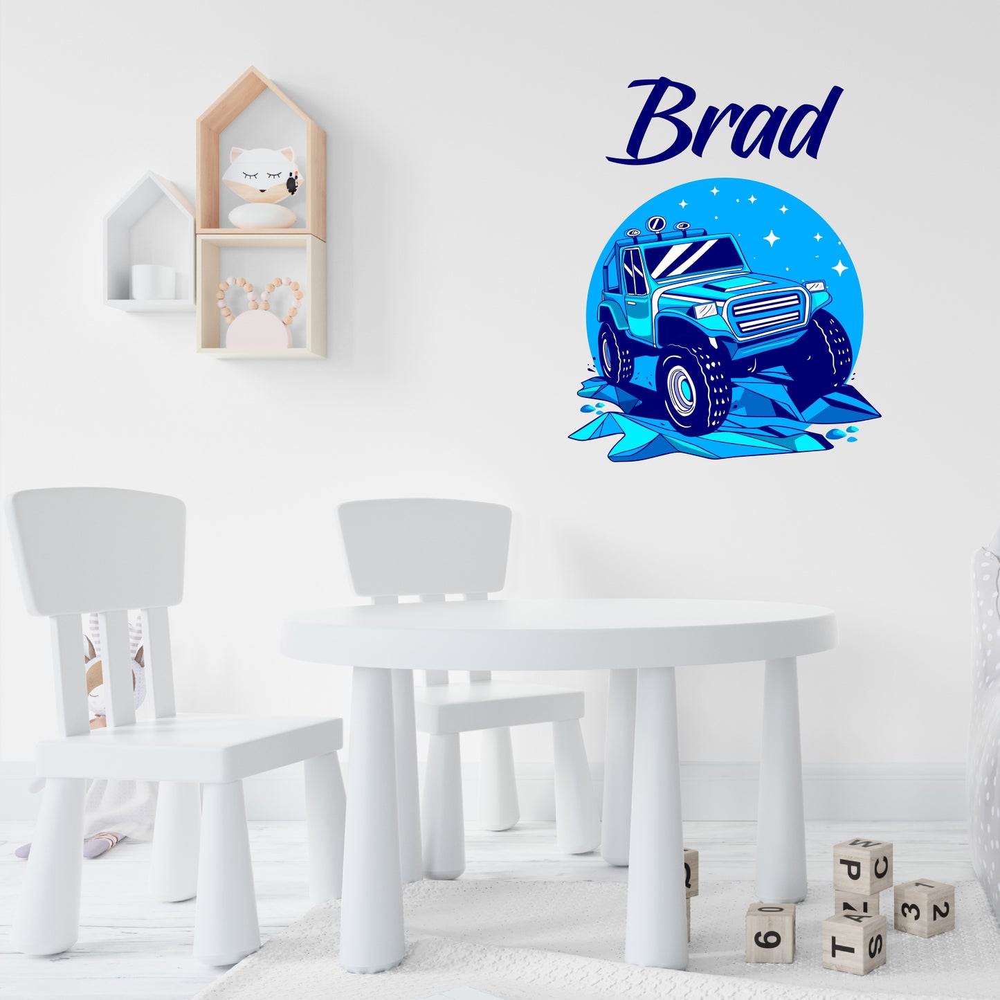 Custom Wall Decals - Custom Name Blue Off-Road Adventure Wall Decal: All-Terrain Excitement