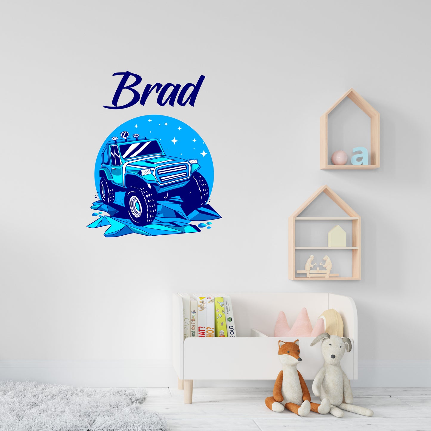 Custom Wall Decals - Custom Name Blue Off-Road Adventure Wall Decal: All-Terrain Excitement