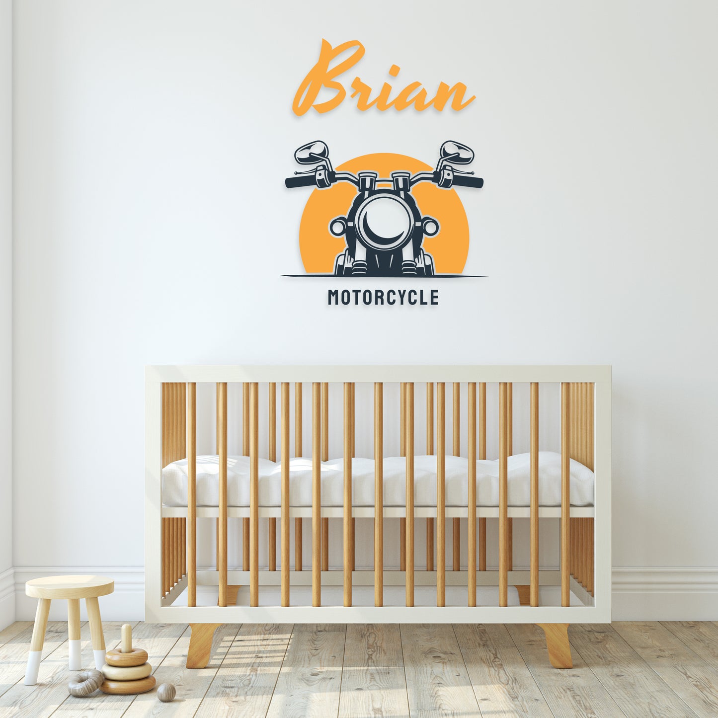 Custom Wall Decals - Custom Name Motorcycle Joyride Wall Decal: Yellow Background, Text (MOTORCYCLE)