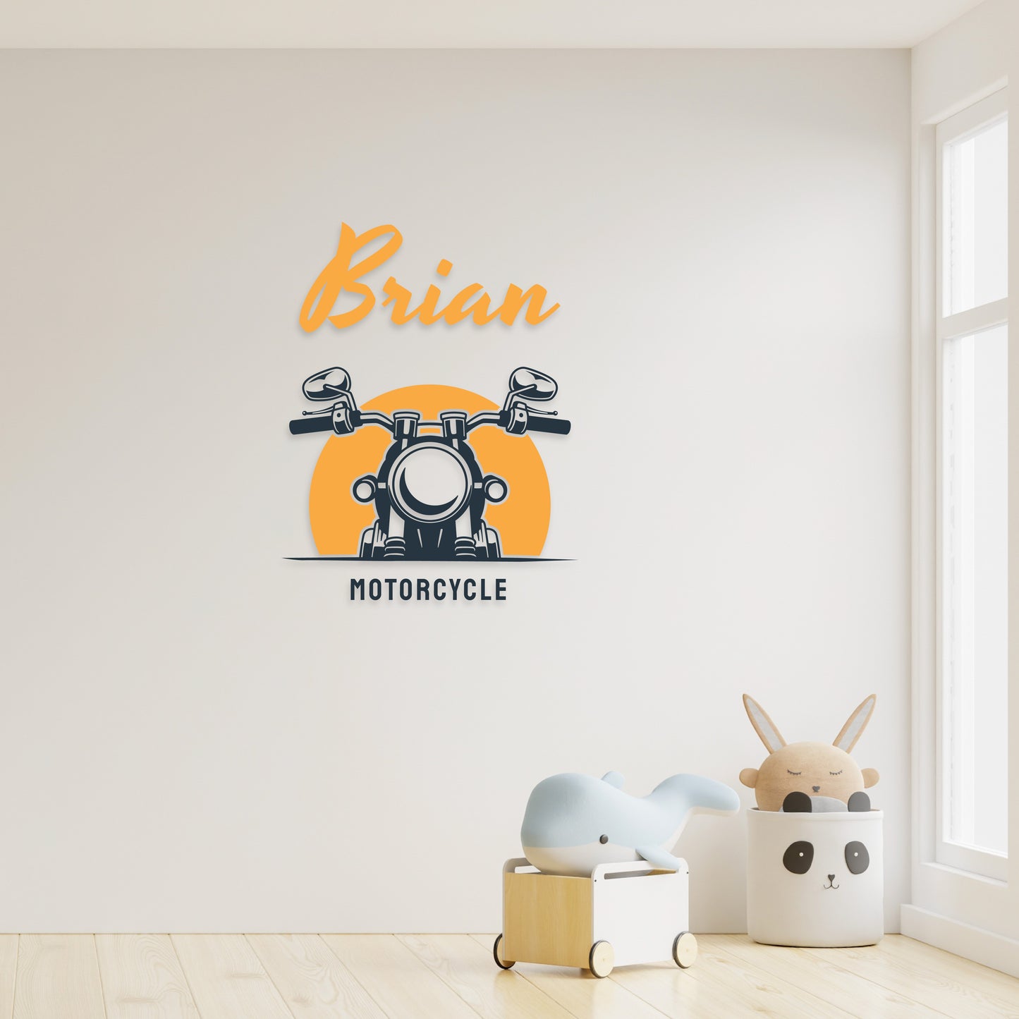 Custom Wall Decals - Custom Name Motorcycle Joyride Wall Decal: Yellow Background, Text (MOTORCYCLE)