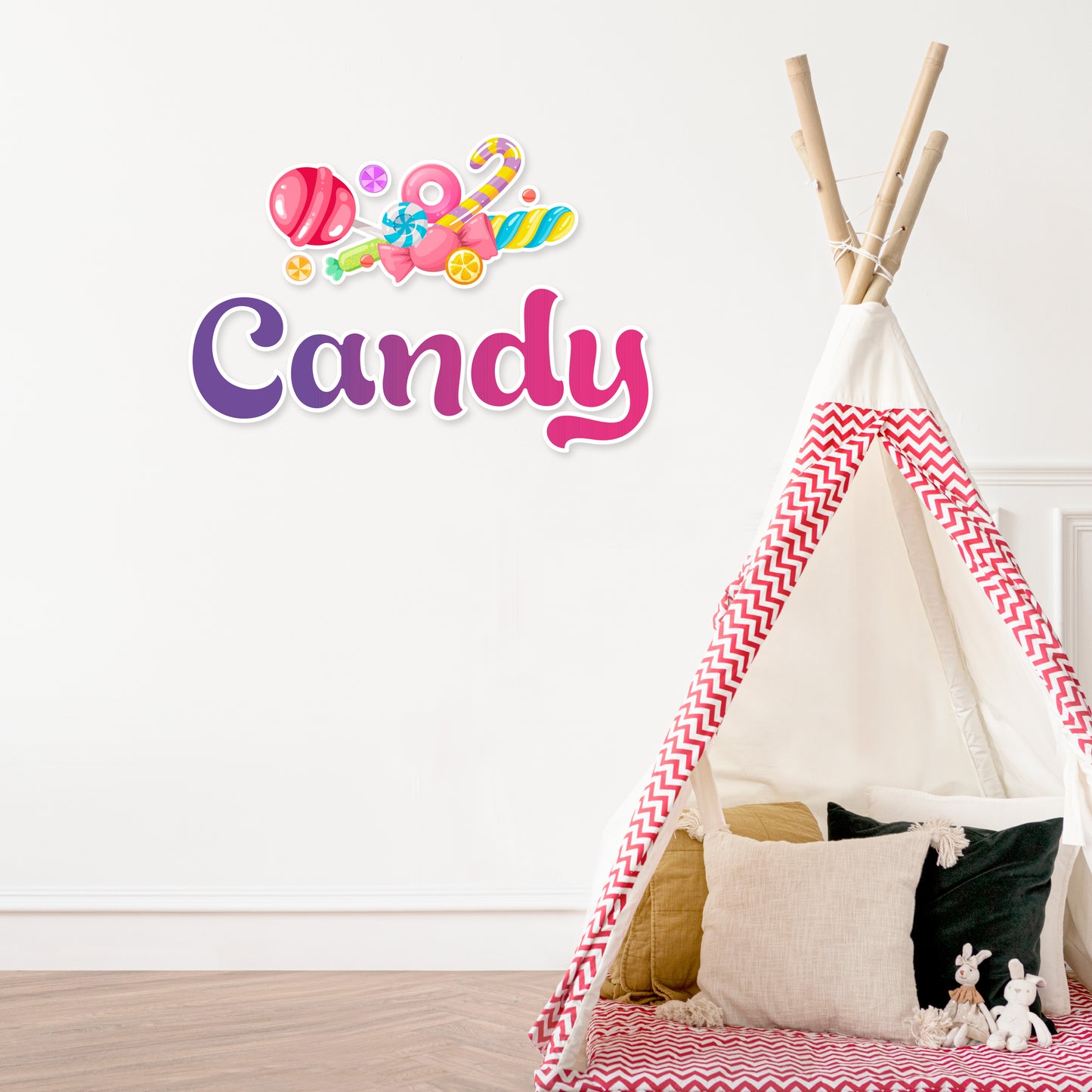 Custom Wall Decals - Custom Name Sweet Treats Delight Wall Decal: Candies and Goodies Galore