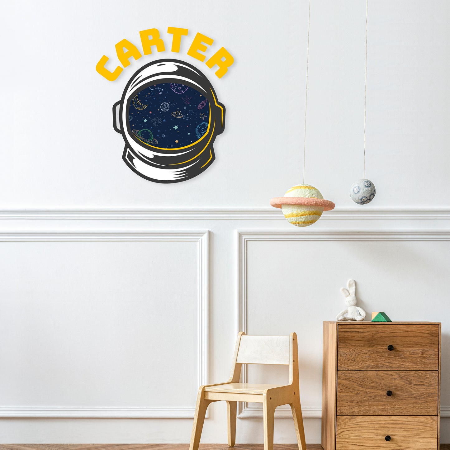 Custom Wall Decals - Custom Name Astronaut Explorer Wall Decal: Astronaut Helmet with Space Reflection