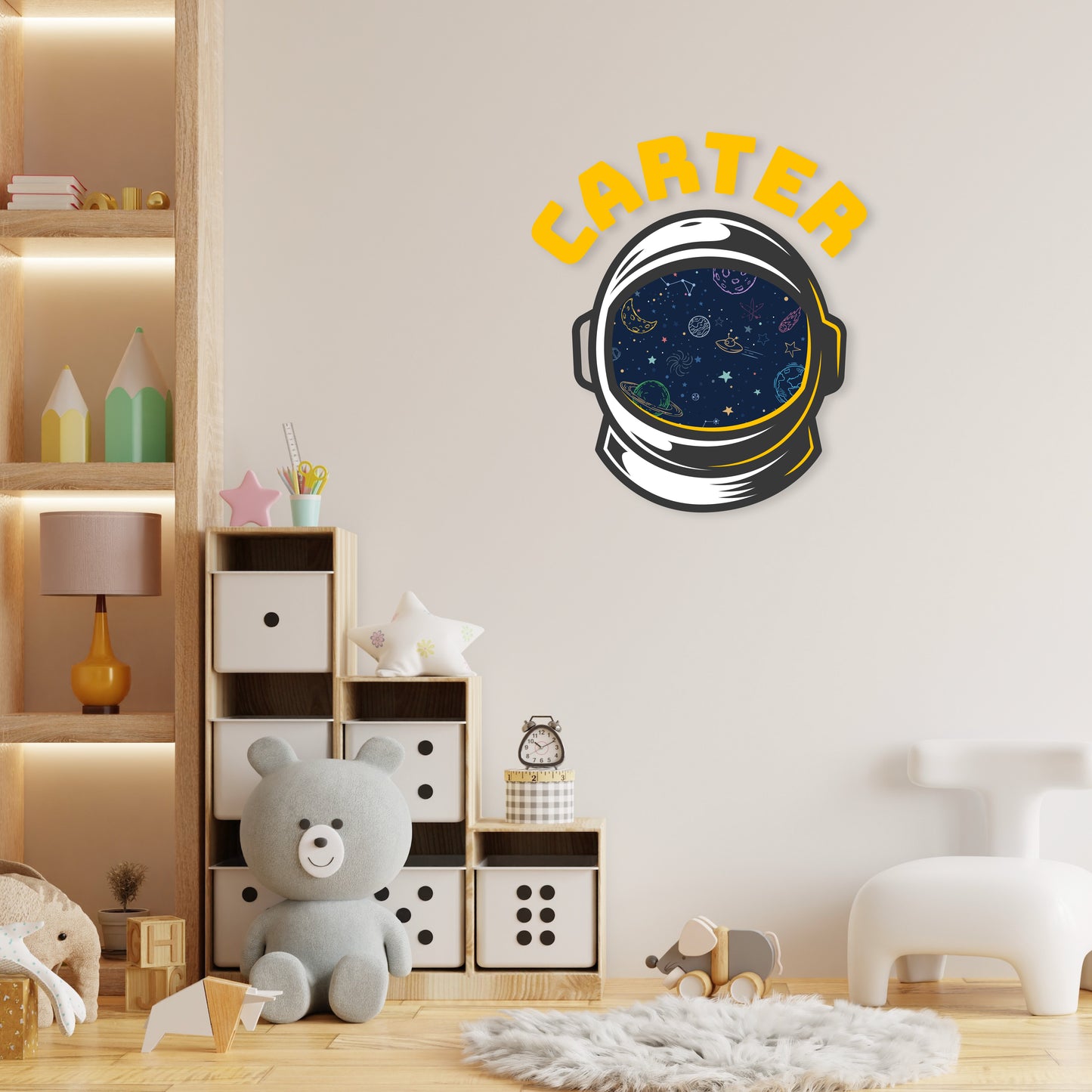 Custom Wall Decals - Custom Name Astronaut Explorer Wall Decal: Astronaut Helmet with Space Reflection