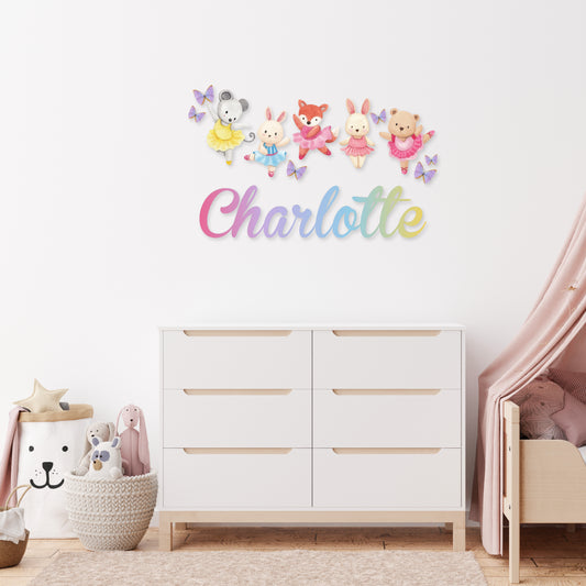 Custom Wall Decals - Custom Name Dancing Plushies Wall Decal: Plush Toys, Dancers, and Butterflies