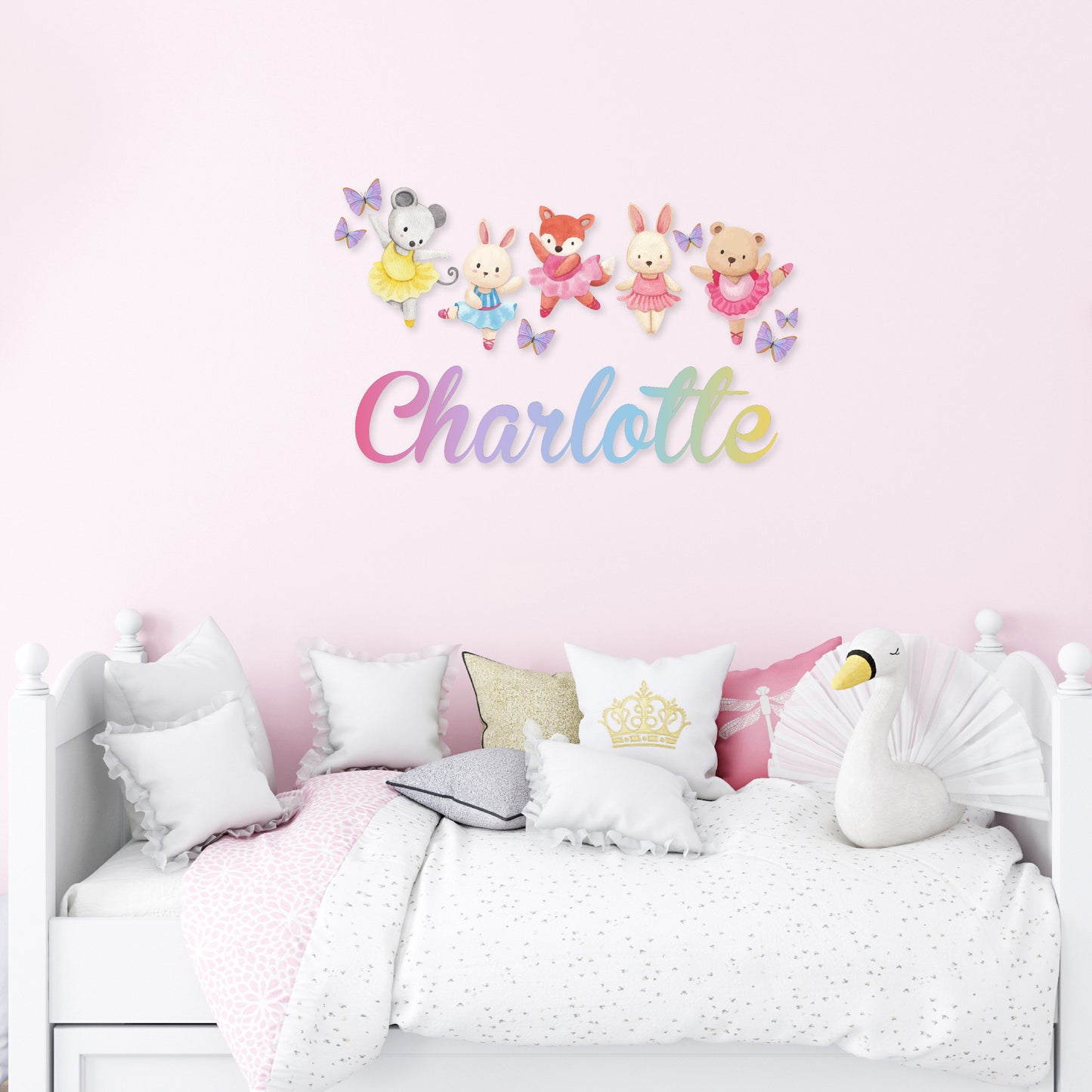 Custom Wall Decals - Custom Name Dancing Plushies Wall Decal: Plush Toys, Dancers, and Butterflies