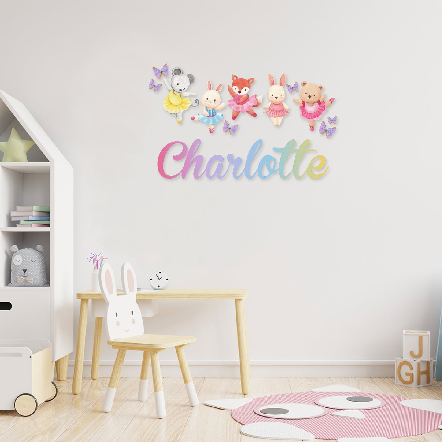 Custom Wall Decals - Custom Name Dancing Plushies Wall Decal: Plush Toys, Dancers, and Butterflies