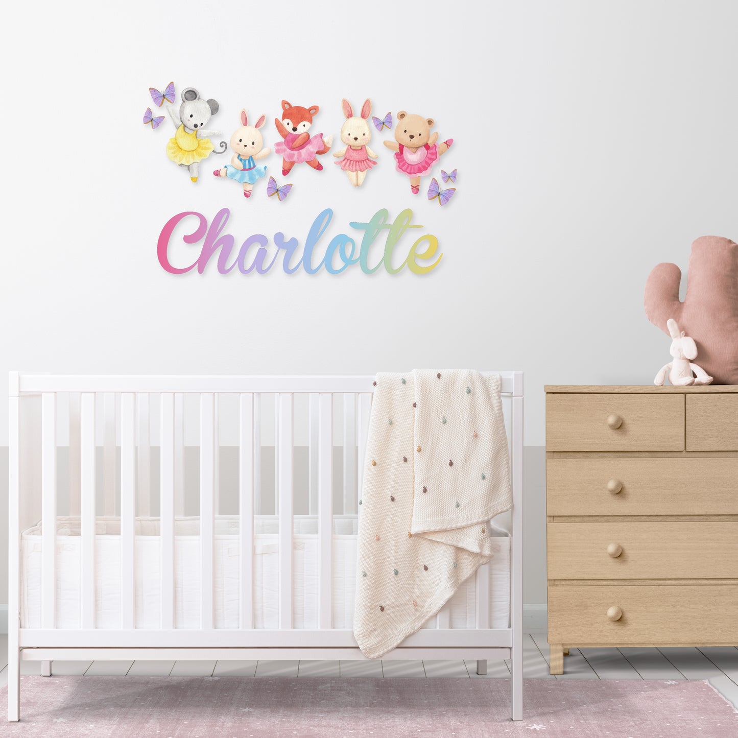 Custom Wall Decals - Custom Name Dancing Plushies Wall Decal: Plush Toys, Dancers, and Butterflies