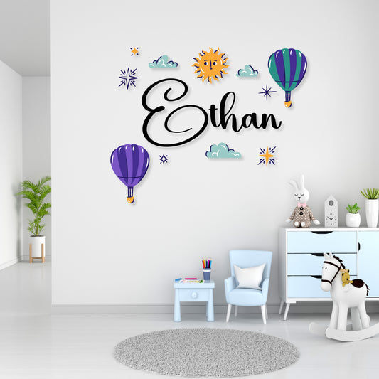 Custom Wall Decals - Custom Name Hot Air Balloon Adventure Wall Decal: Balloons, Clouds, Stars, and Sun