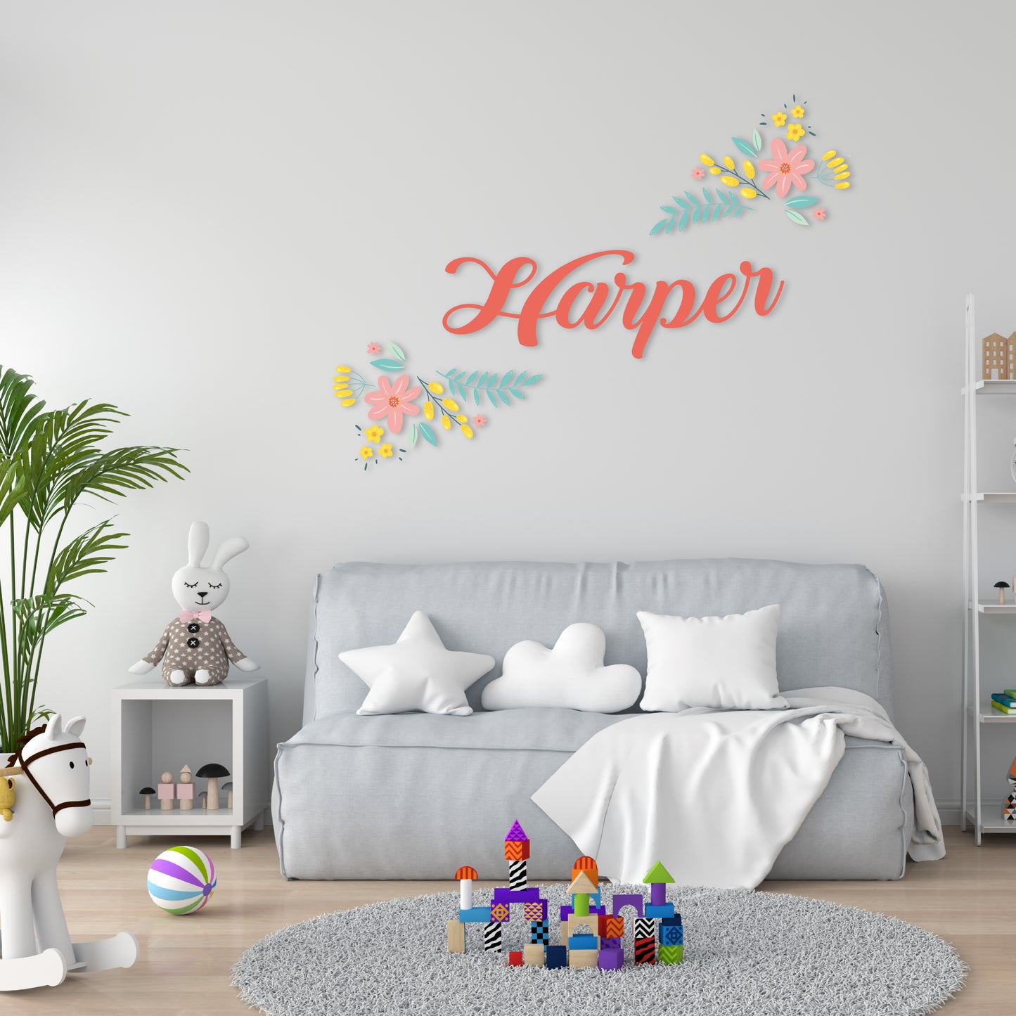 Custom Wall Decals - Custom Name Floral Elegance Wall Decal: Flowers and Plants