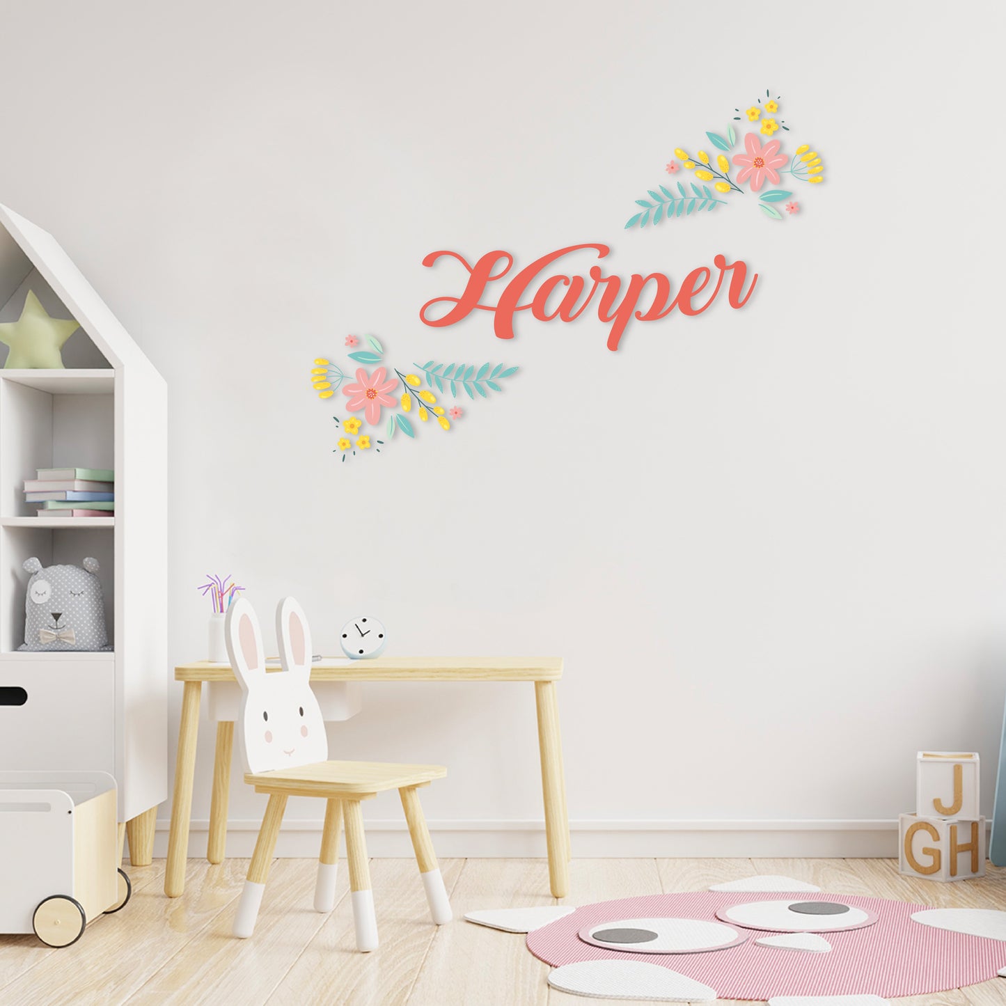 Custom Wall Decals - Custom Name Floral Elegance Wall Decal: Flowers and Plants