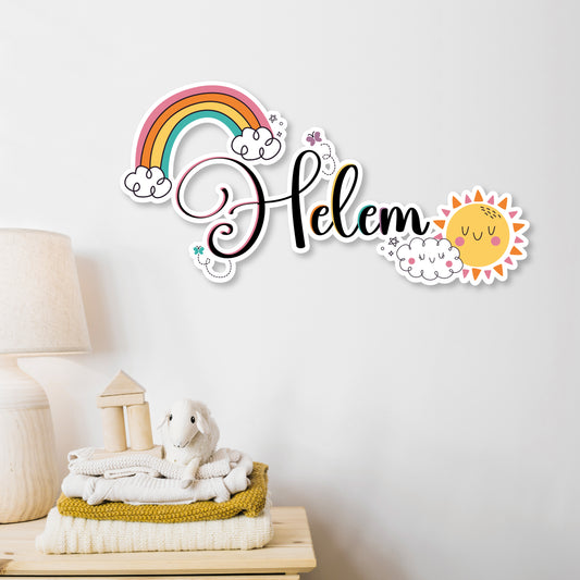 Custom Wall Decals - Custom Name Rainbow Dreams Wall Decal: Rainbow, Butterflies, Sun Hugging a Cloud