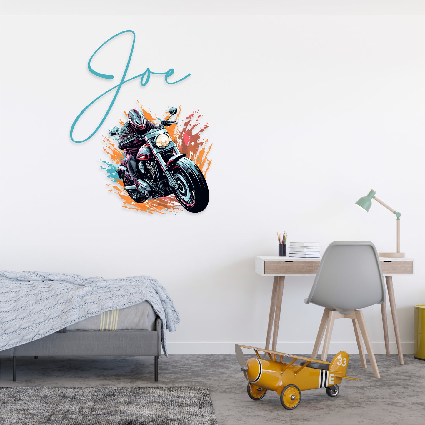 Custom Wall Decals - Custom Name Motorcycle Splash Wall Decal: Motorcyclist, Paint Splash Background