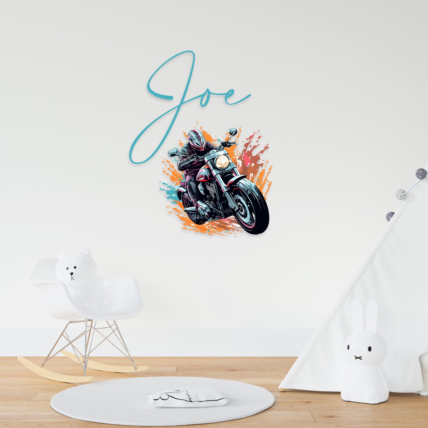 Custom Wall Decals - Custom Name Motorcycle Splash Wall Decal: Motorcyclist, Paint Splash Background