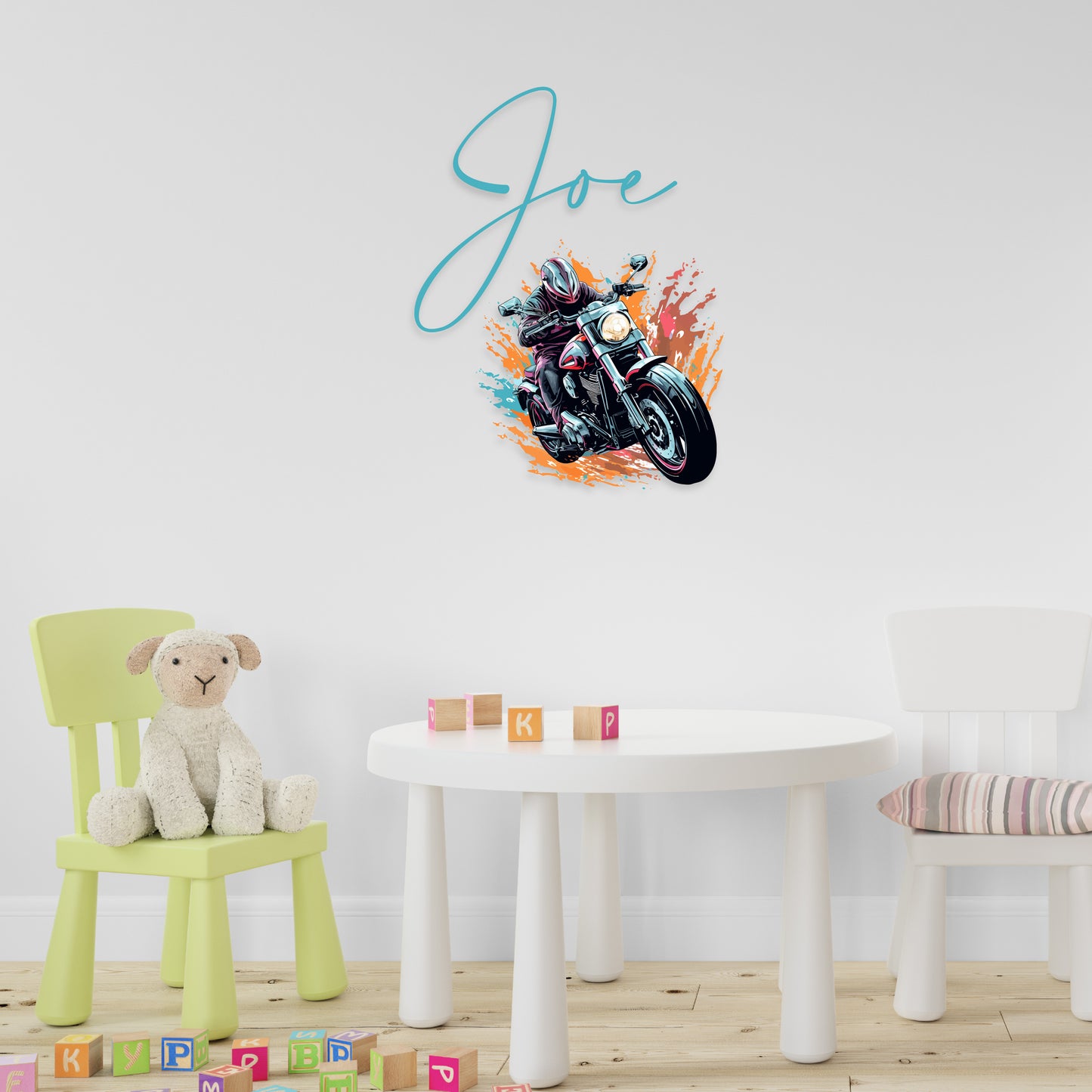 Custom Wall Decals - Custom Name Motorcycle Splash Wall Decal: Motorcyclist, Paint Splash Background