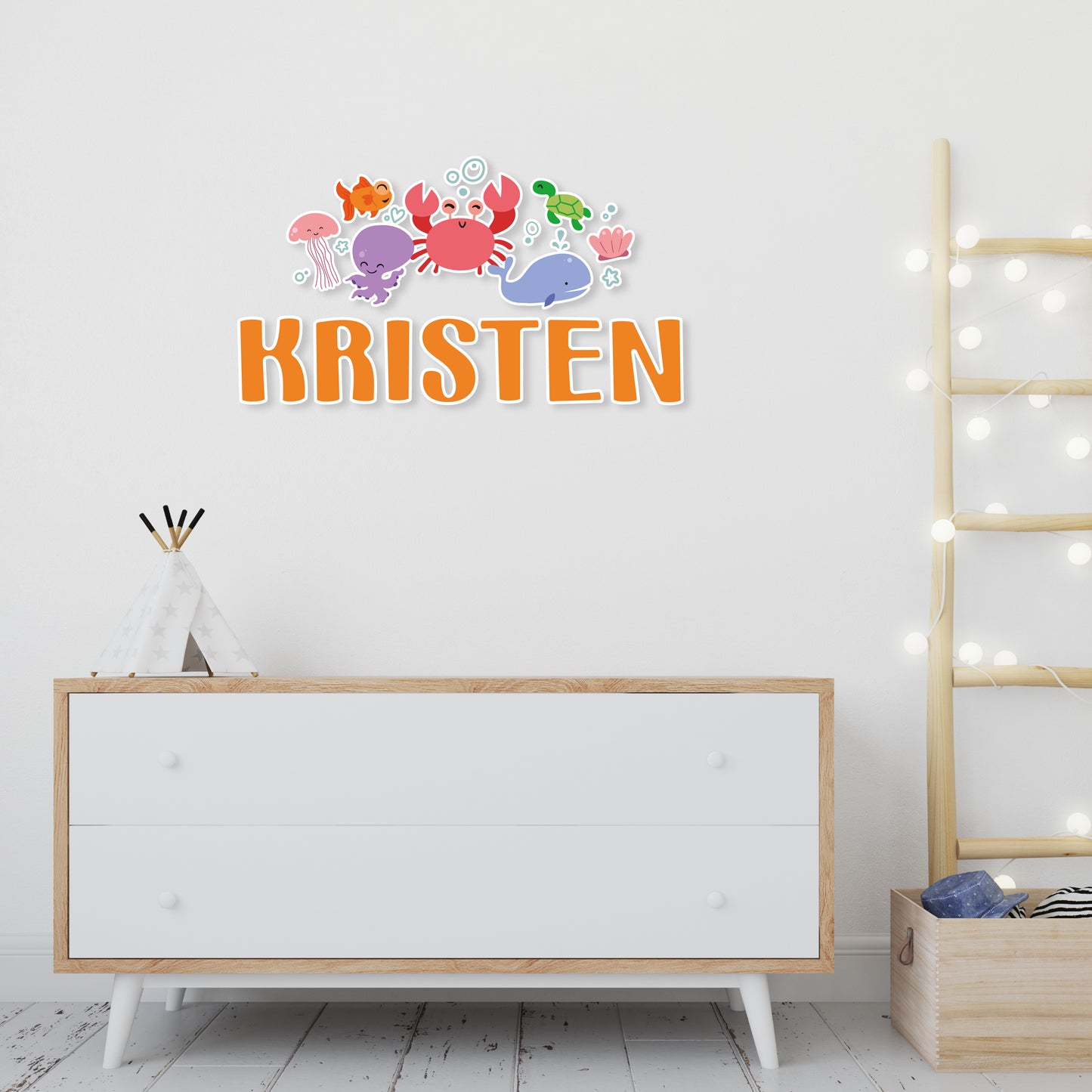 Custom Wall Decals - Custom Name Oceanic Friends Wall Decal: Marine Animals (Crab, Turtle, Octopus, Fish, Jellyfish, and Shell)