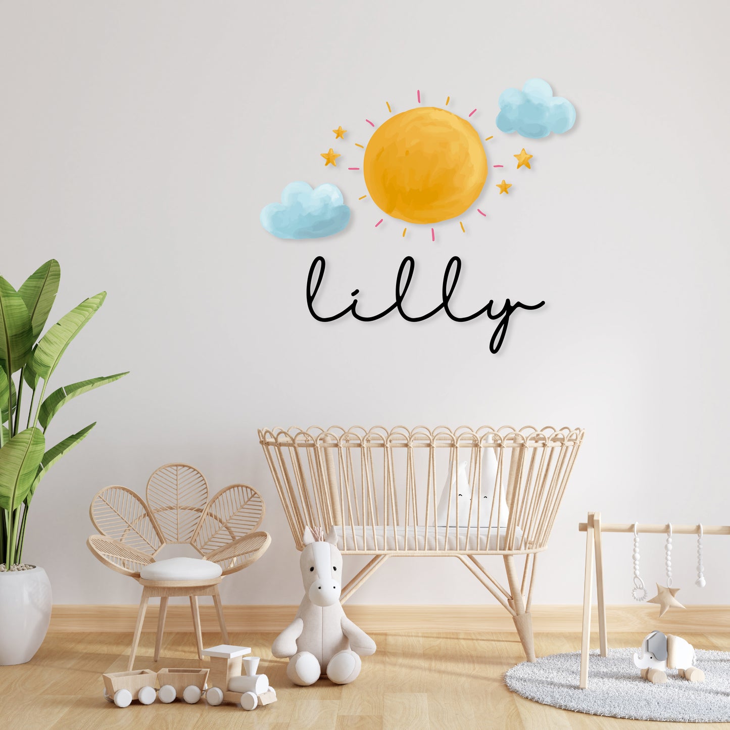 Custom Wall Decals - Custom Name Sunny Skies Wall Decal: Sun, Clouds, and Stars