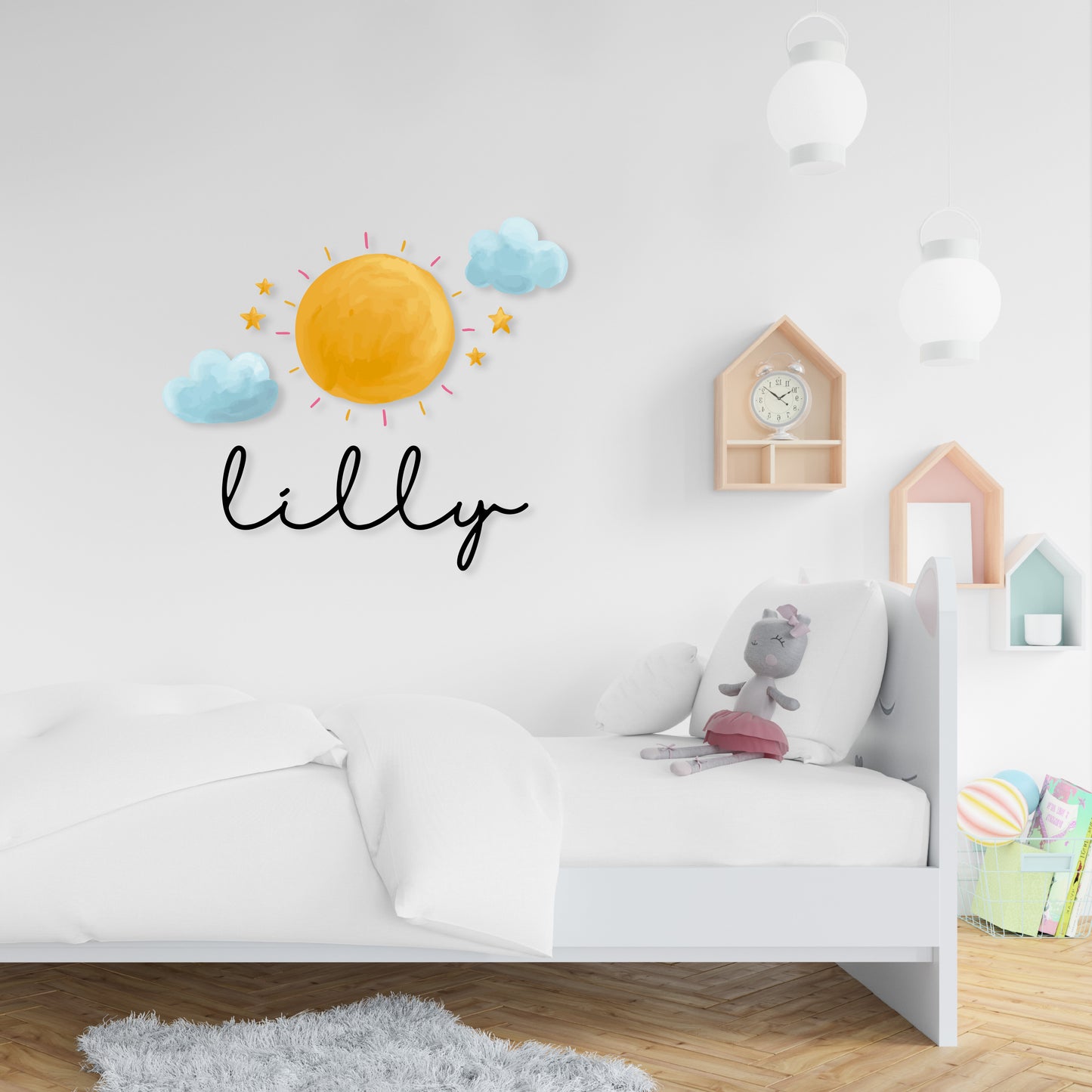 Custom Wall Decals - Custom Name Sunny Skies Wall Decal: Sun, Clouds, and Stars