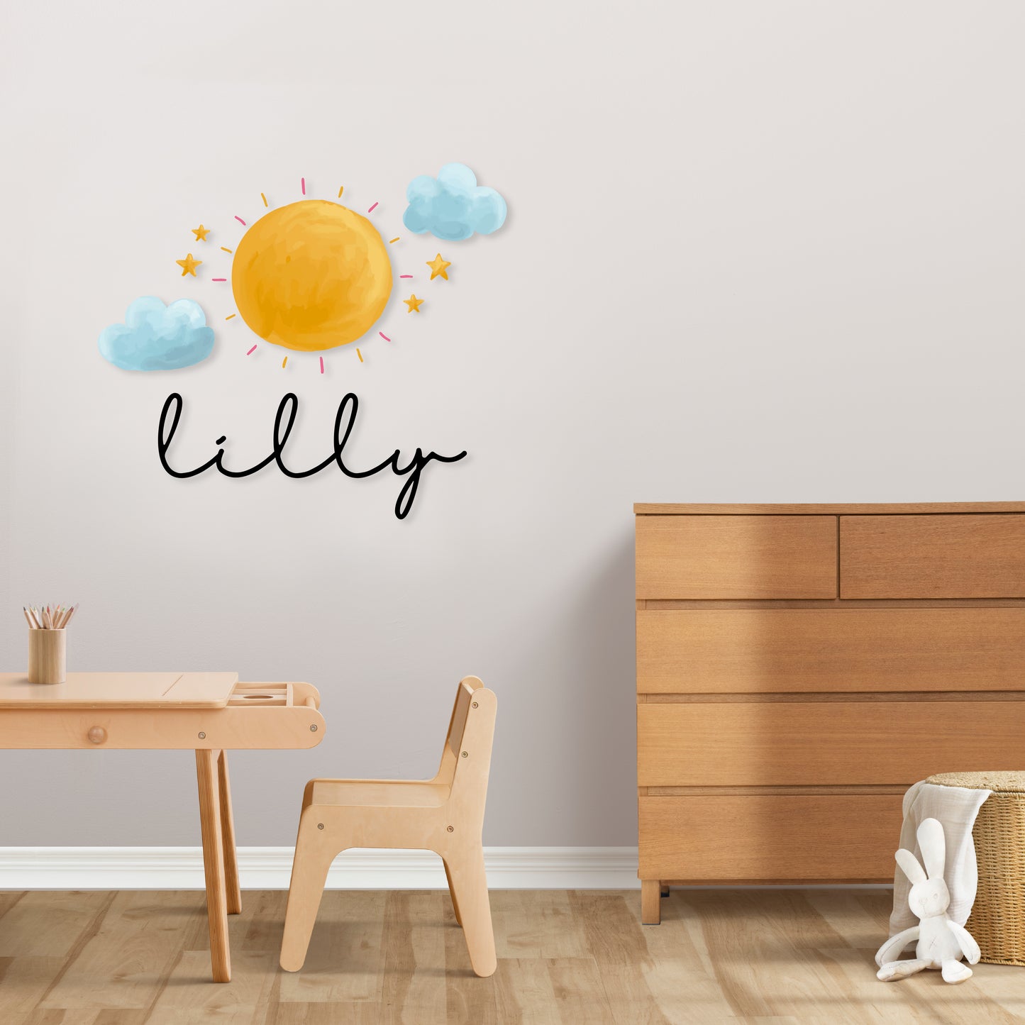 Custom Wall Decals - Custom Name Sunny Skies Wall Decal: Sun, Clouds, and Stars