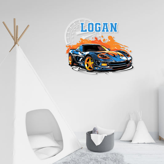 Custom Wall Decals - Custom Name Orange and Blue Off-Road Adventure Wall Decal: Animals Traveling