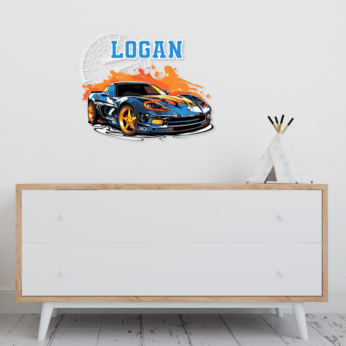 Custom Wall Decals - Custom Name Orange and Blue Off-Road Adventure Wall Decal: Animals Traveling