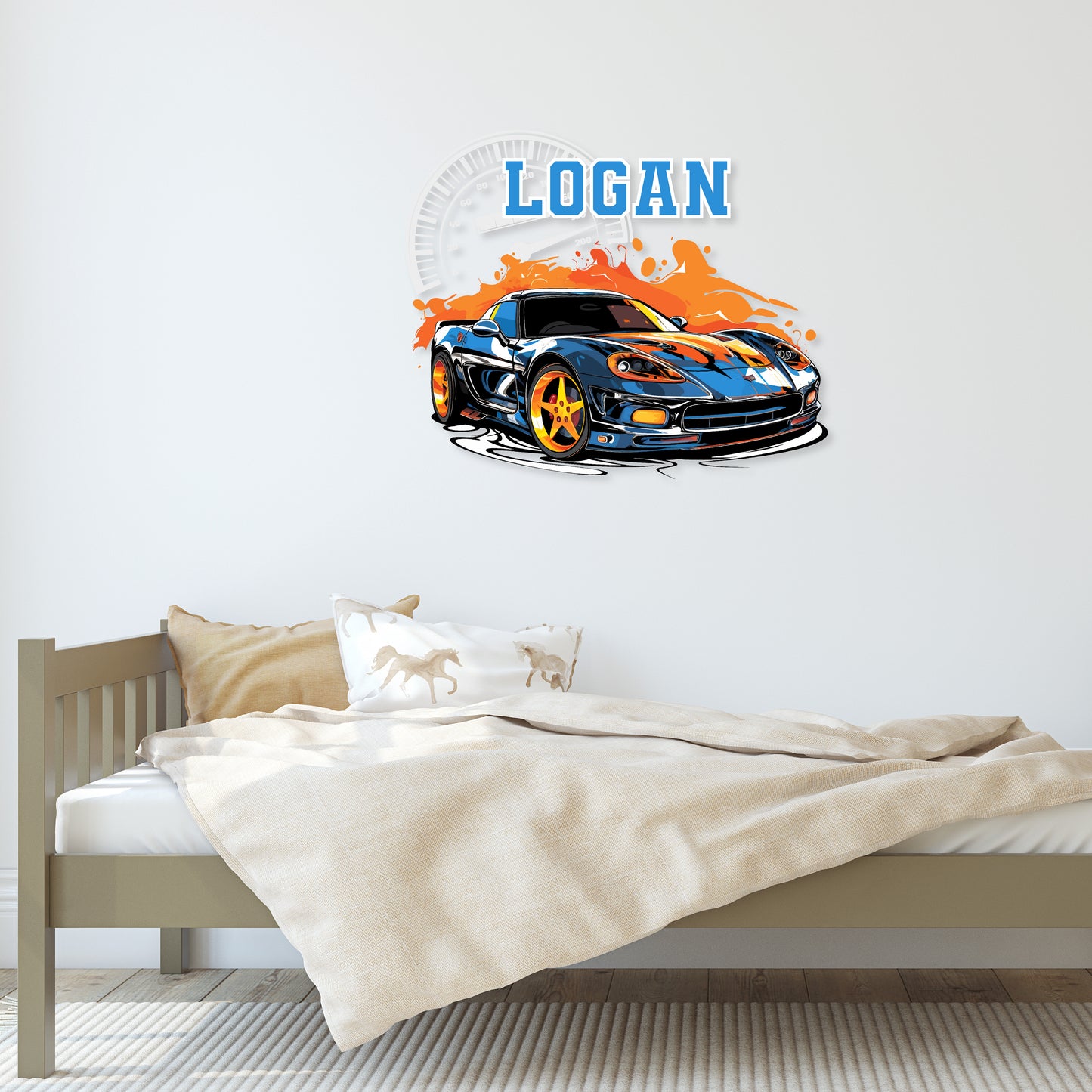 Custom Wall Decals - Custom Name Orange and Blue Off-Road Adventure Wall Decal: Animals Traveling