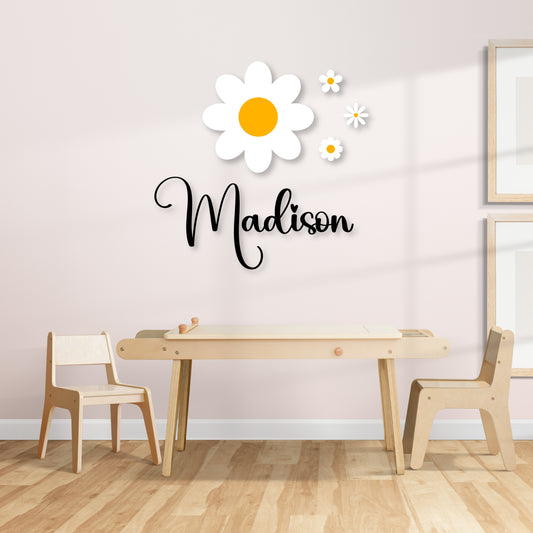 Custom Wall Decals - Custom Name White Blossoms Wall Decal: Elegant Floral Display