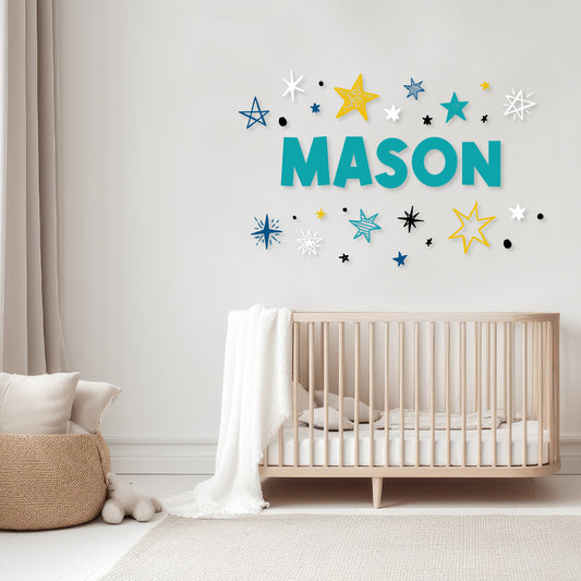 Custom Wall Decals - Custom Name Multicolored Stars Wall Decal: Vibrant Starry Atmosphere