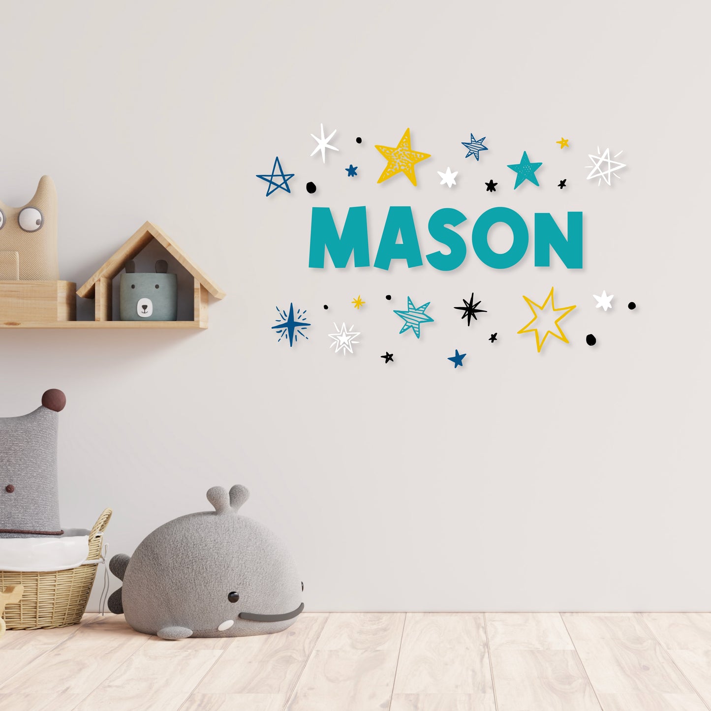 Custom Wall Decals - Custom Name Multicolored Stars Wall Decal: Vibrant Starry Atmosphere