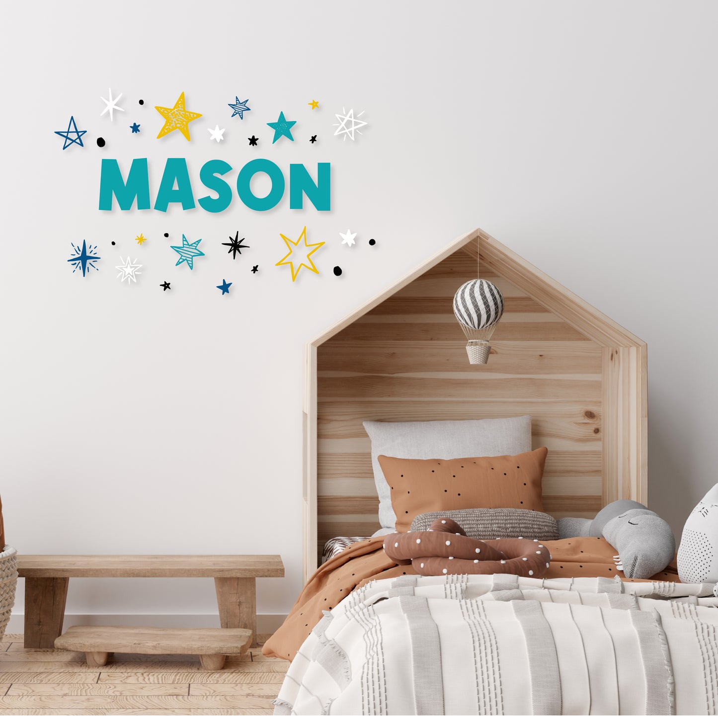 Custom Wall Decals - Custom Name Multicolored Stars Wall Decal: Vibrant Starry Atmosphere