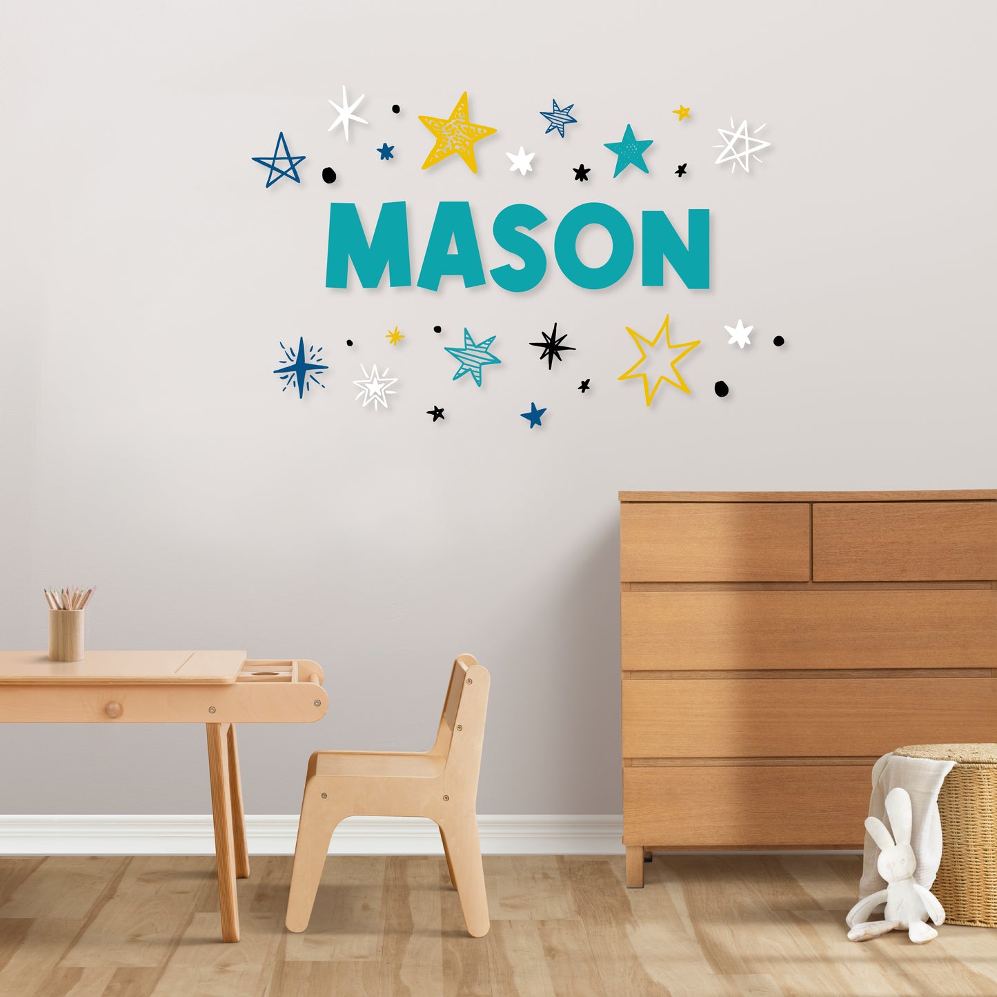 Custom Wall Decals - Custom Name Multicolored Stars Wall Decal: Vibrant Starry Atmosphere