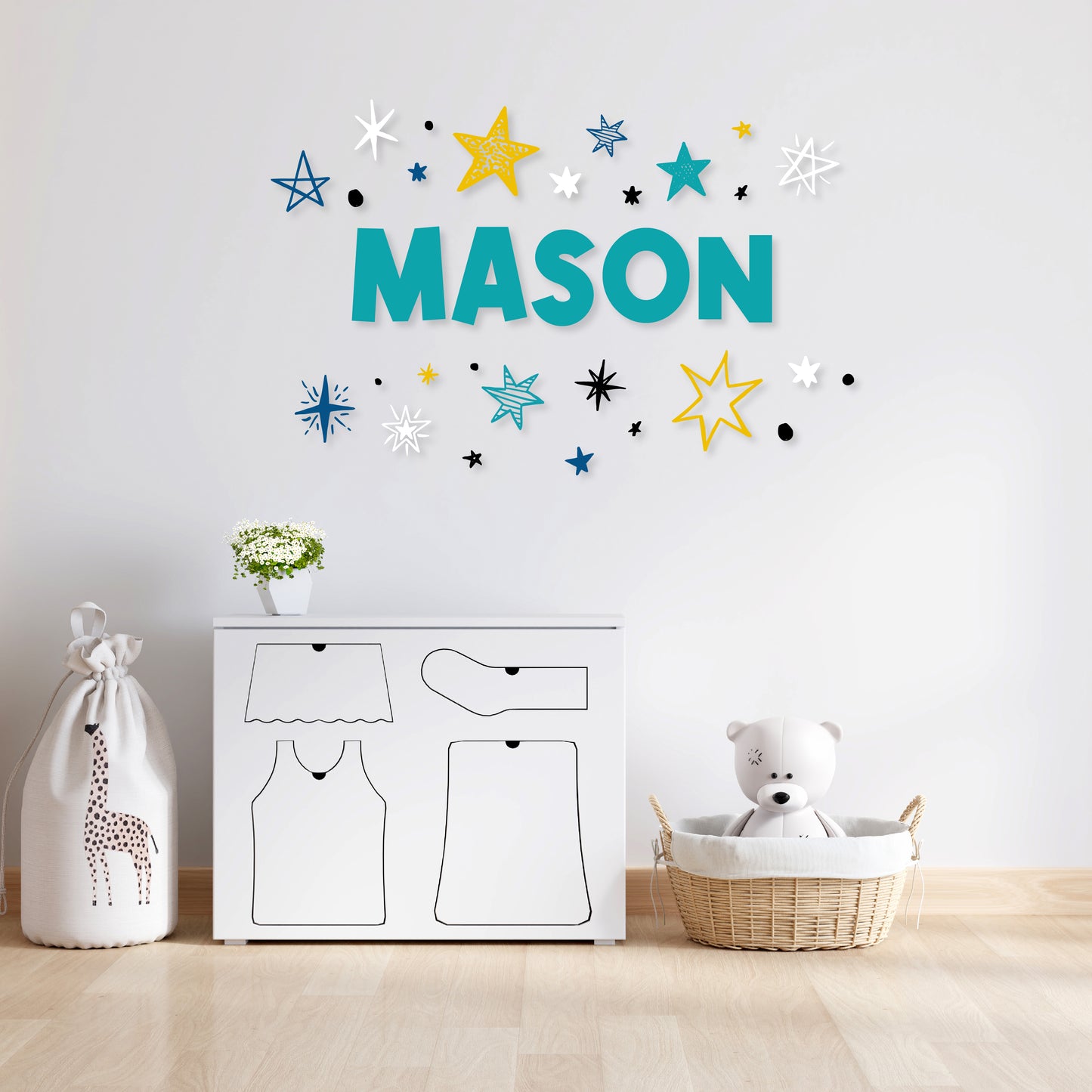 Custom Wall Decals - Custom Name Multicolored Stars Wall Decal: Vibrant Starry Atmosphere