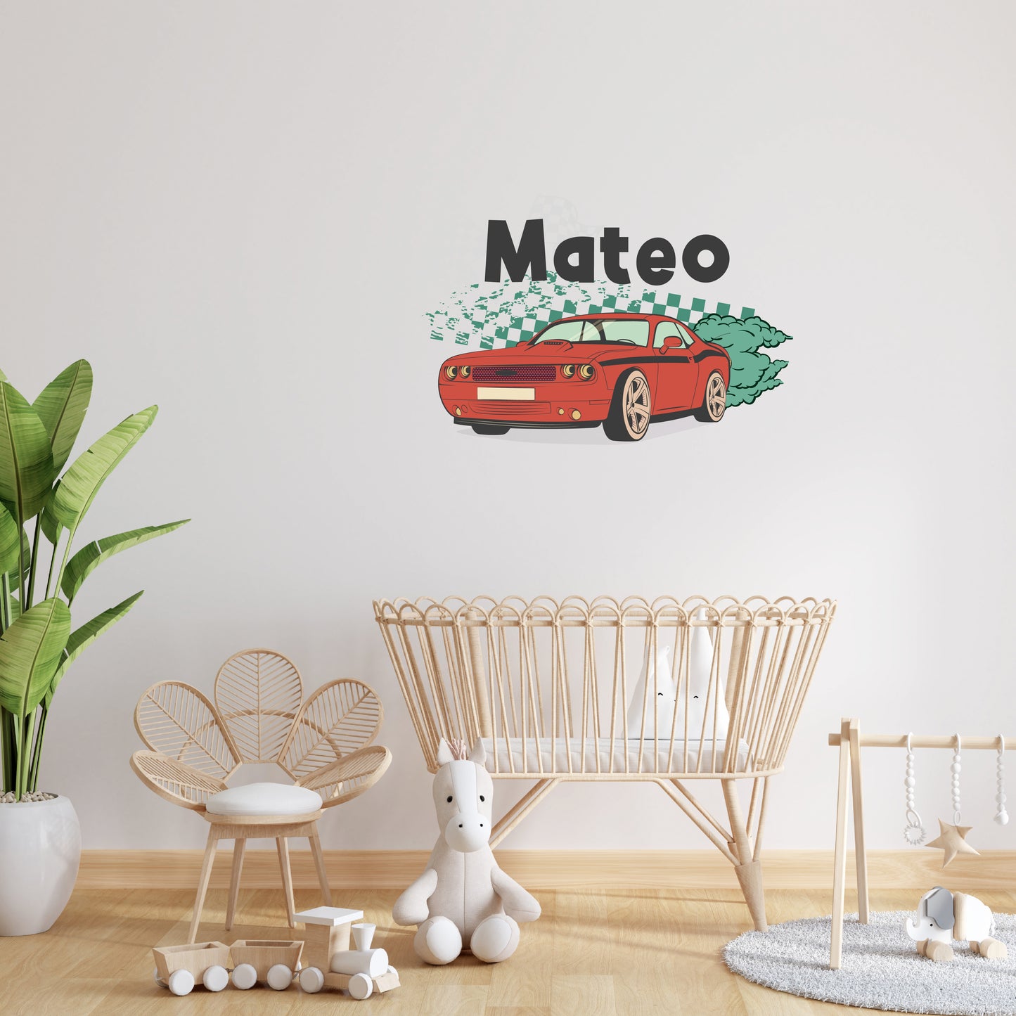 Custom Wall Decals - Custom Name Red Sports Car Wall Decal: Racing into Action