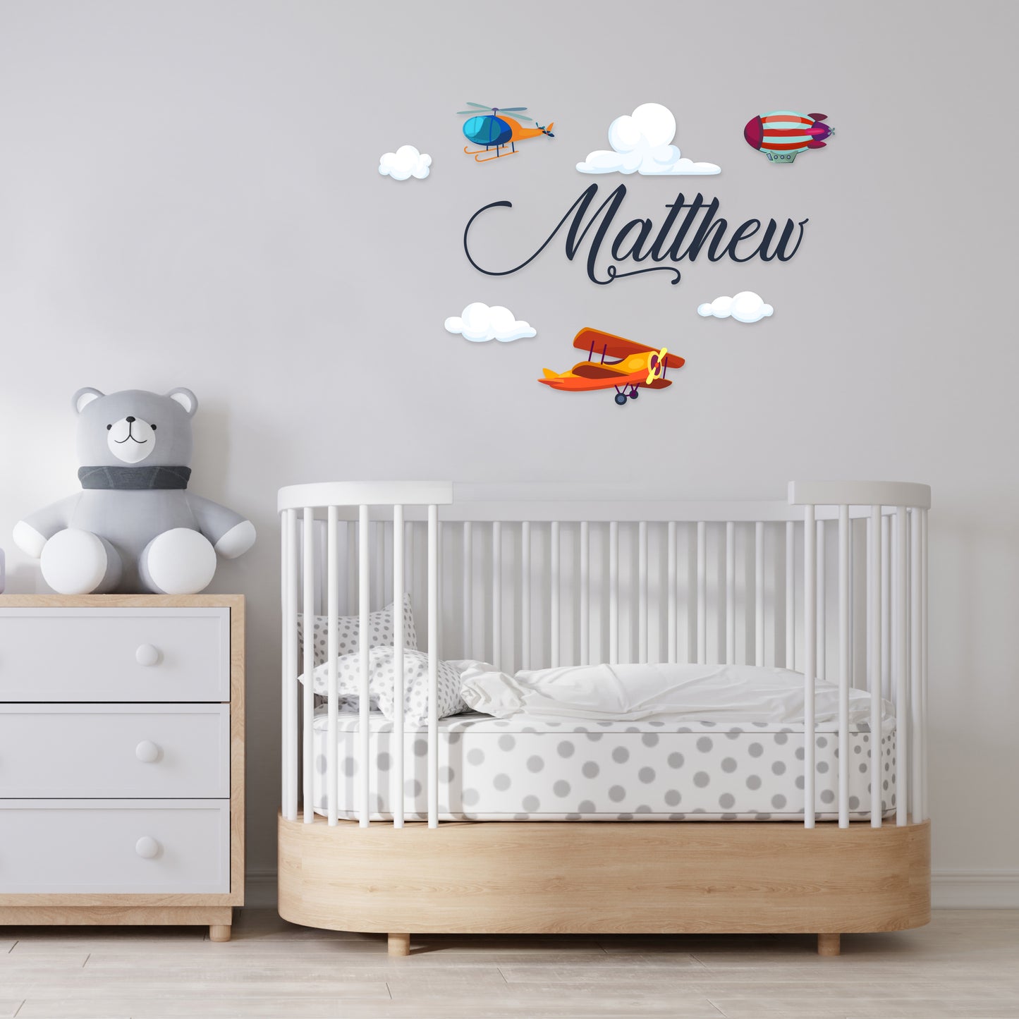 Custom Wall Decals - Custom Name Aviation Adventure Wall Decal: Plane, Helicopter, Airship, Clouds