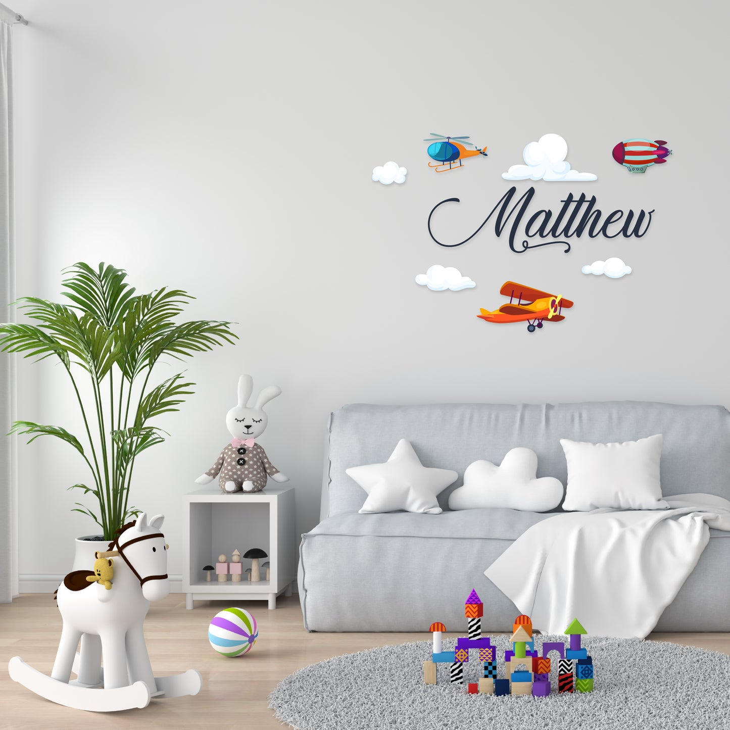 Custom Wall Decals - Custom Name Aviation Adventure Wall Decal: Plane, Helicopter, Airship, Clouds