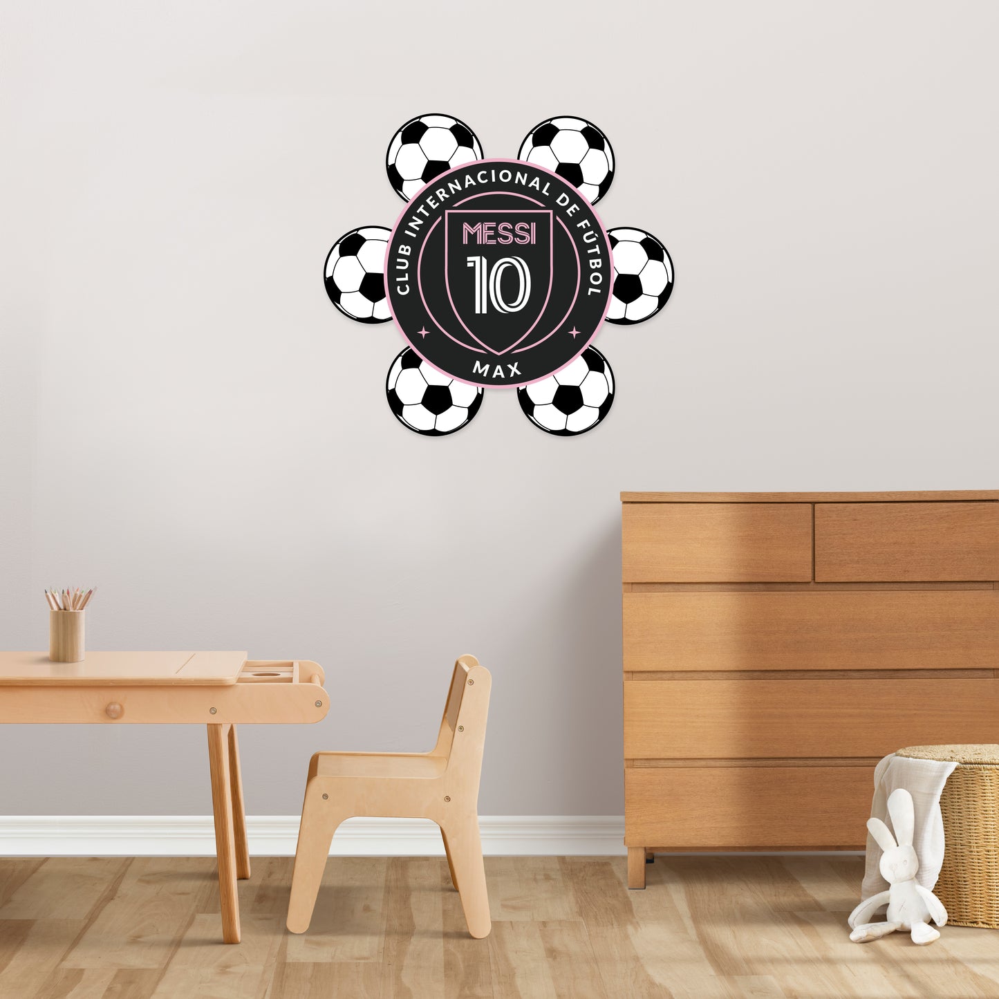 Custom Wall Decals - Custom Name Inter Miami Soccer Wall Decal: Inter Miami Logo, Soccer Balls