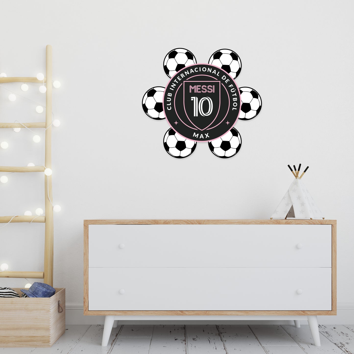 Custom Wall Decals - Custom Name Inter Miami Soccer Wall Decal: Inter Miami Logo, Soccer Balls