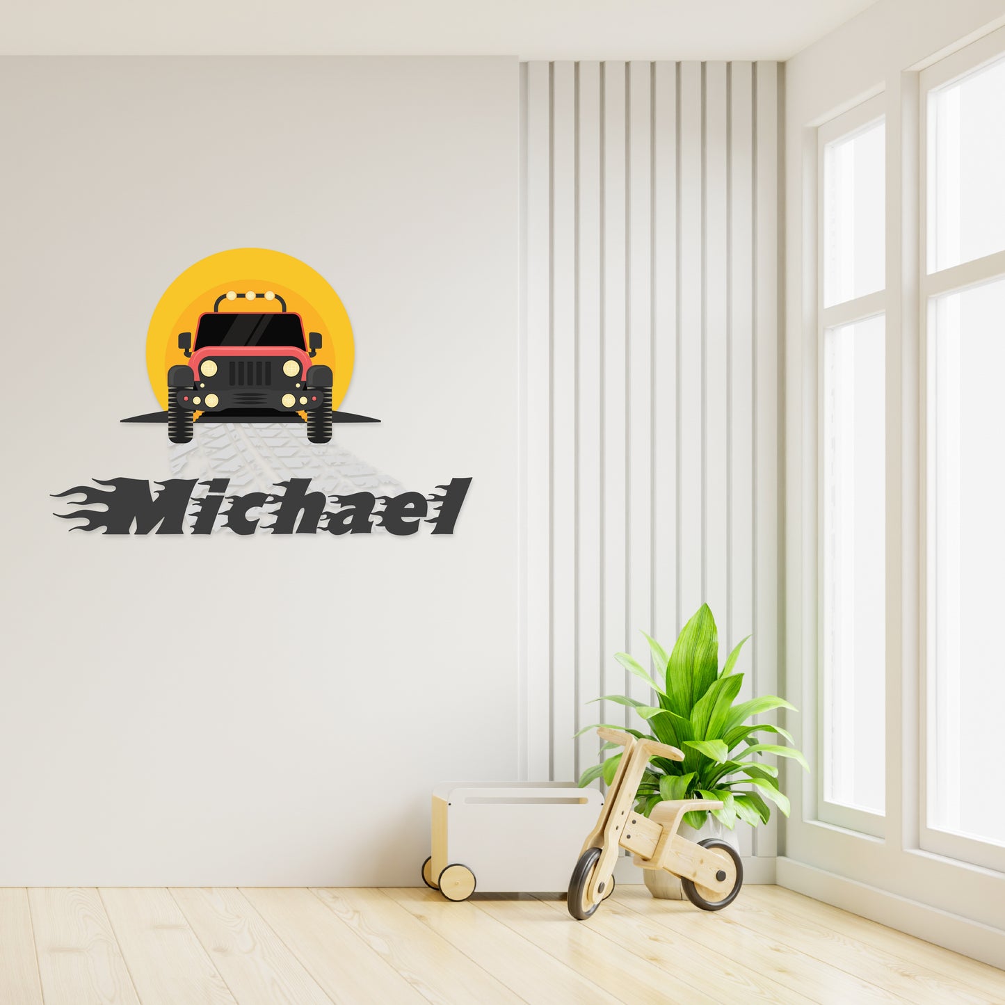 Custom Wall Decals - Custom Name Off-Road Expedition Wall Decal: All-Terrain Journey, Sunlit Path