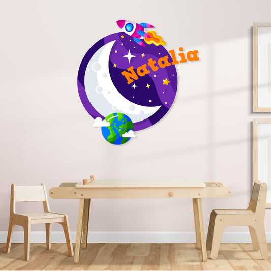 Custom Wall Decals - Custom Name Celestial Voyage Wall Decal: Moon, Space, Stars, Earth, Rocket