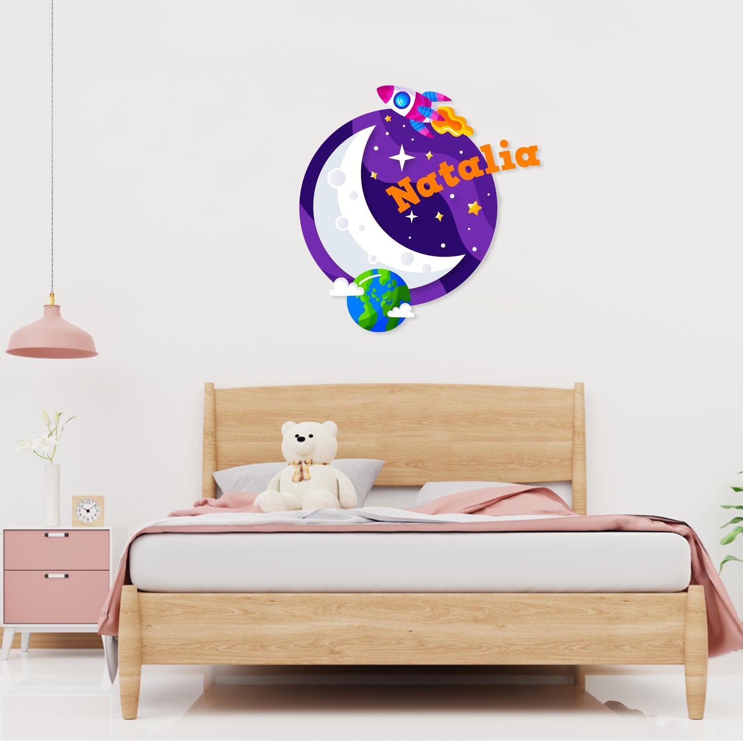 Custom Wall Decals - Custom Name Celestial Voyage Wall Decal: Moon, Space, Stars, Earth, Rocket