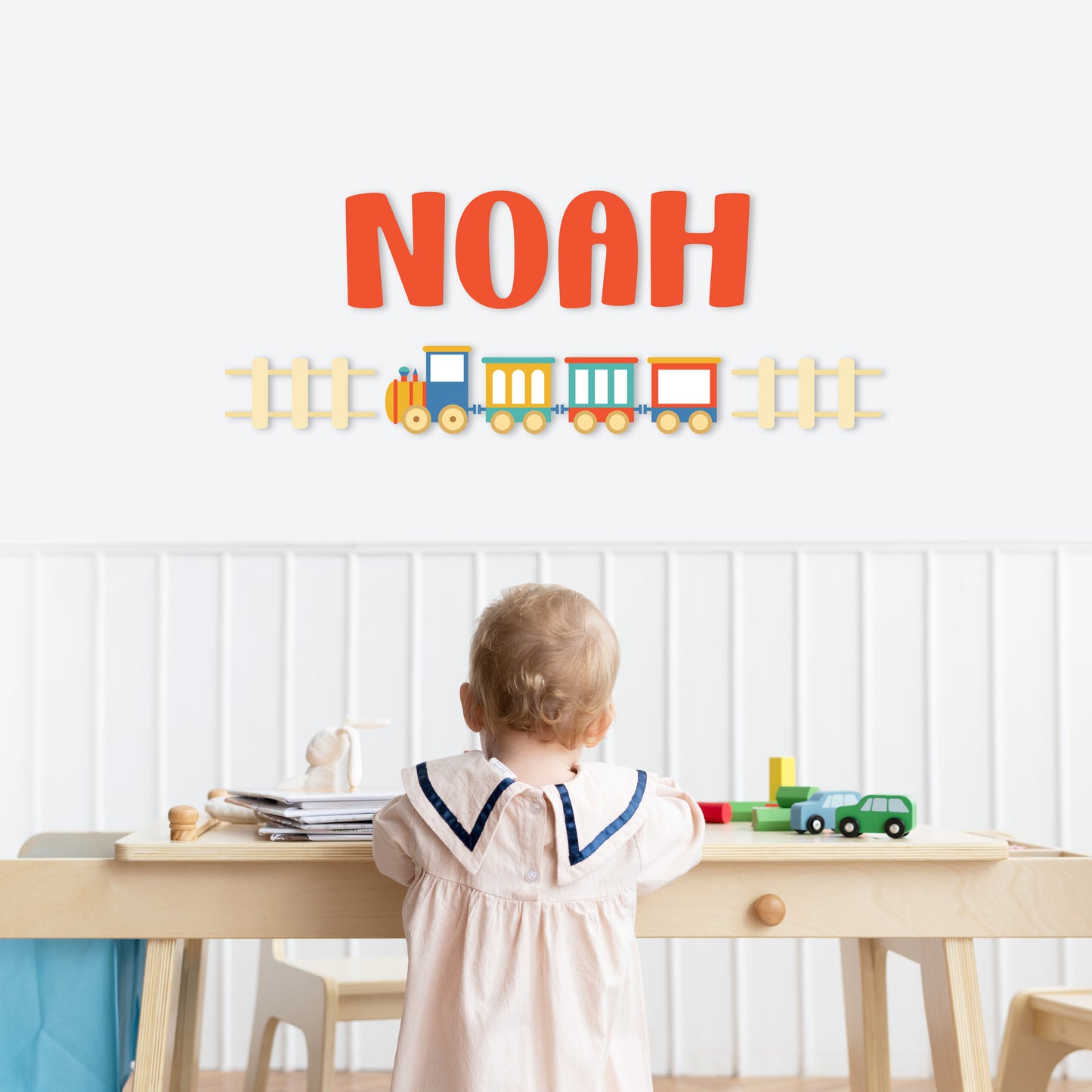 Custom Wall Decals - Custom Name Toy Train Wall Decal: Whistle-Blowing Railway Fun