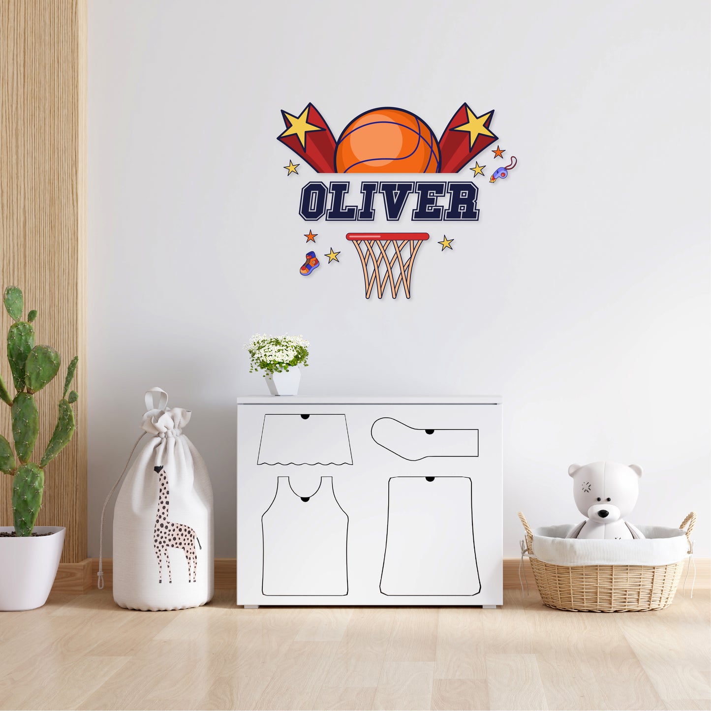 Custom Wall Decals - Custom Name Basketball Slam Wall Decal: Ball, Basketball Hoop, Sneakers, Whistle, Stars