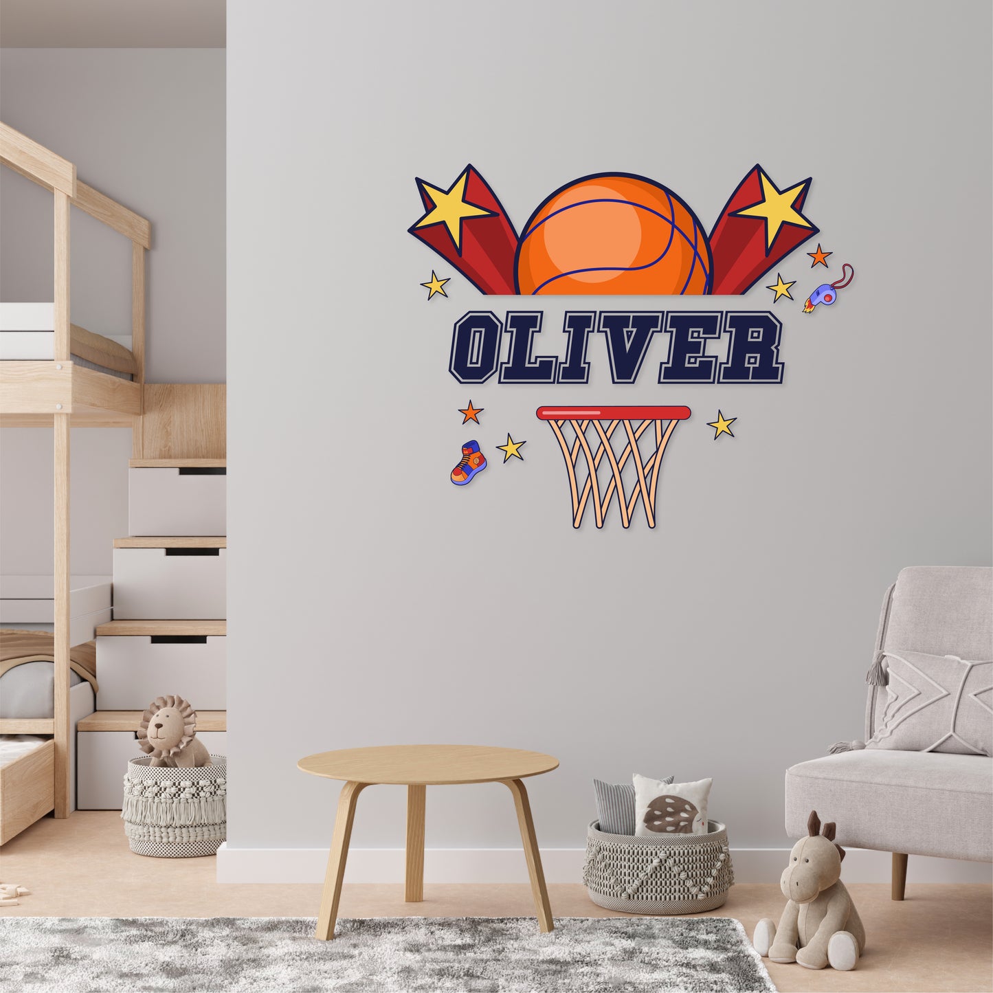 Custom Wall Decals - Custom Name Basketball Slam Wall Decal: Ball, Basketball Hoop, Sneakers, Whistle, Stars